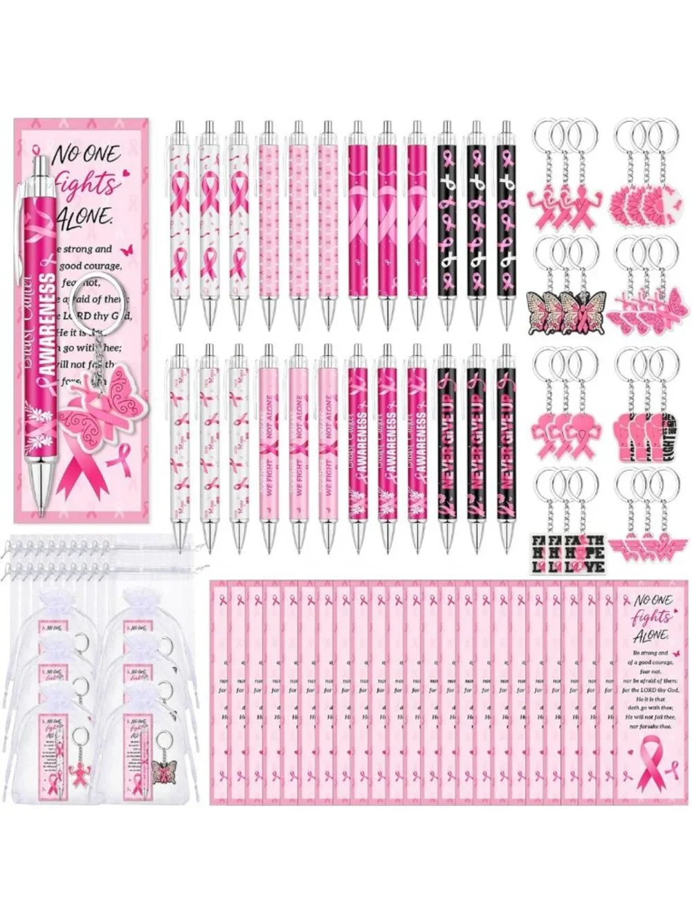 96 Pcs Breast Cancer Awareness Gifts Set - Pink Ribbon Pens, Bookmarks